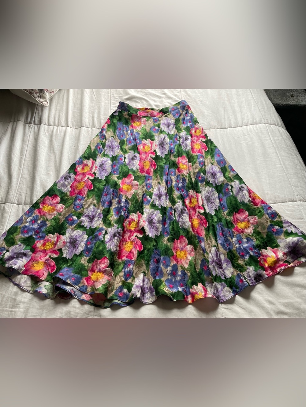 Vintage Floral Silk Jacquard Midi Skirt 2 XS Coquette Cottagecore Garden Fairy